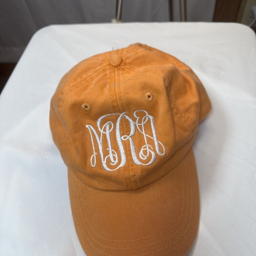 Orange Monogram Hat M A R In White Cursive Font - Picture 3 of 11
